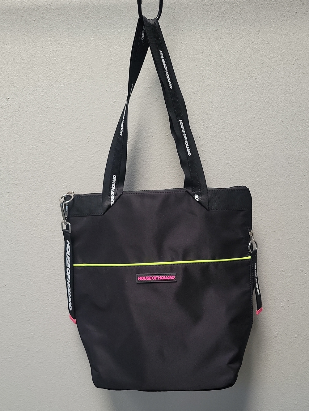 House of Holland Black Tote with Neon Yellow and Pink Accents